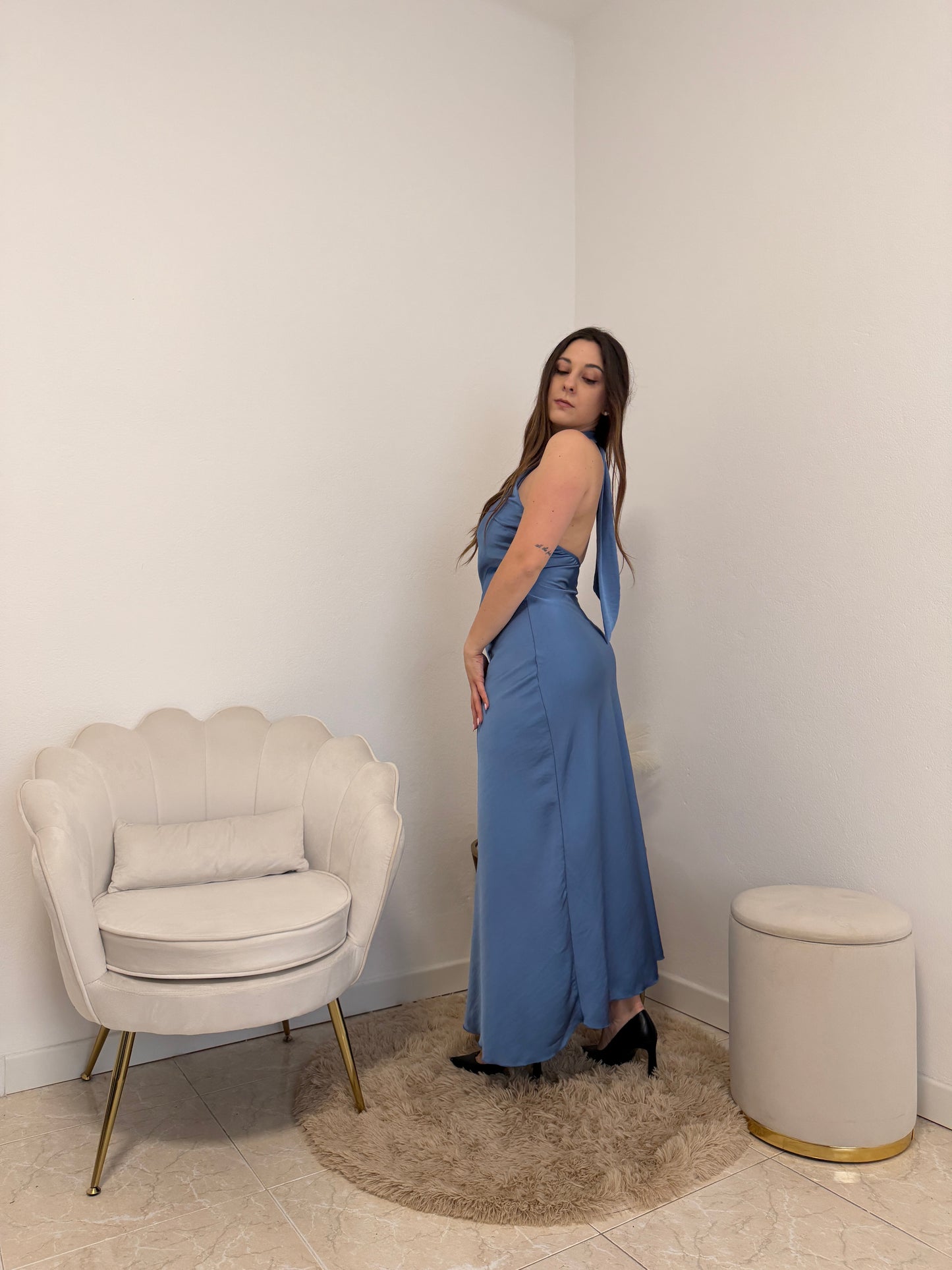 Abito Raso Azzurro Polvere