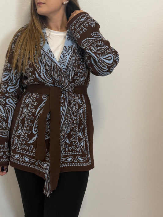 Cardigan Bandana Cioccolato e Celeste