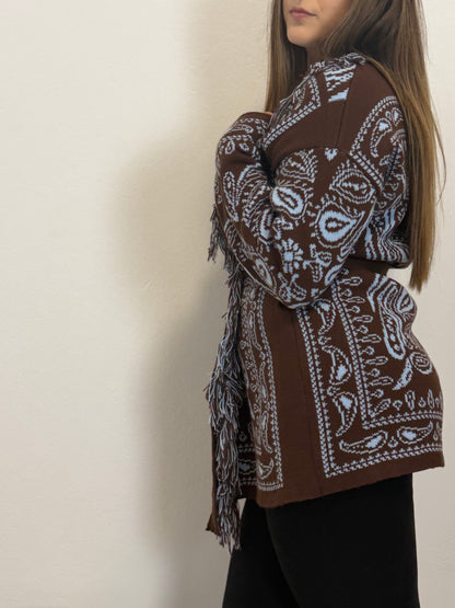 Cardigan Bandana Cioccolato e Celeste